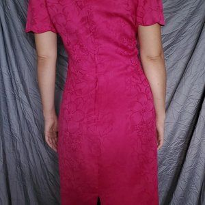 Vintage Dress Linen Cotton Blend in Fuchsia size 4